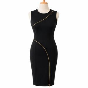 Calvin Klein | Dresses | Calvin Klein Black Sleeveless Dress With Gold  Zipper Us Size 2 | Poshmark